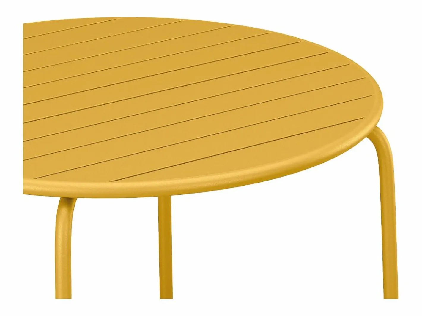 MYLIA Comedor de jardín de metal - Mesa redonda D.130cm y 6 sillones apilables - Amarillo - MIRMANDE de Mostaza Online