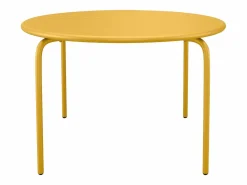 MYLIA Comedor de jardín de metal - Mesa redonda D.130cm y 6 sillones apilables - Amarillo - MIRMANDE de Mostaza Online