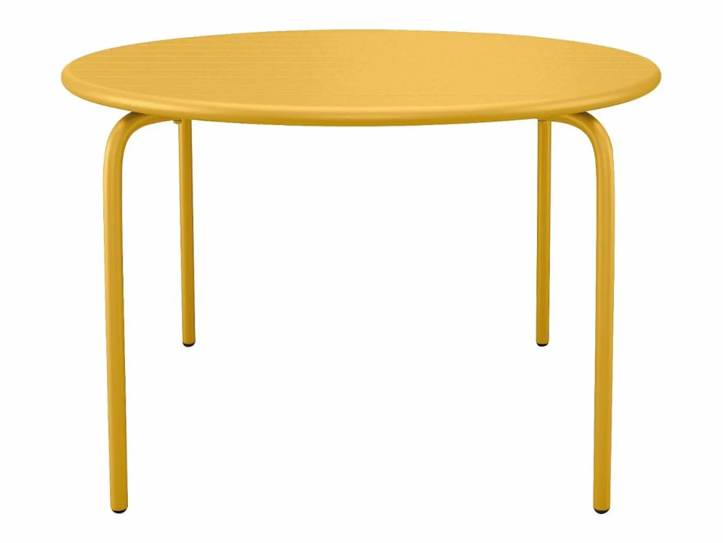 MYLIA Comedor de jardín de metal - Mesa redonda D.130cm y 6 sillones apilables - Amarillo - MIRMANDE de Mostaza Online