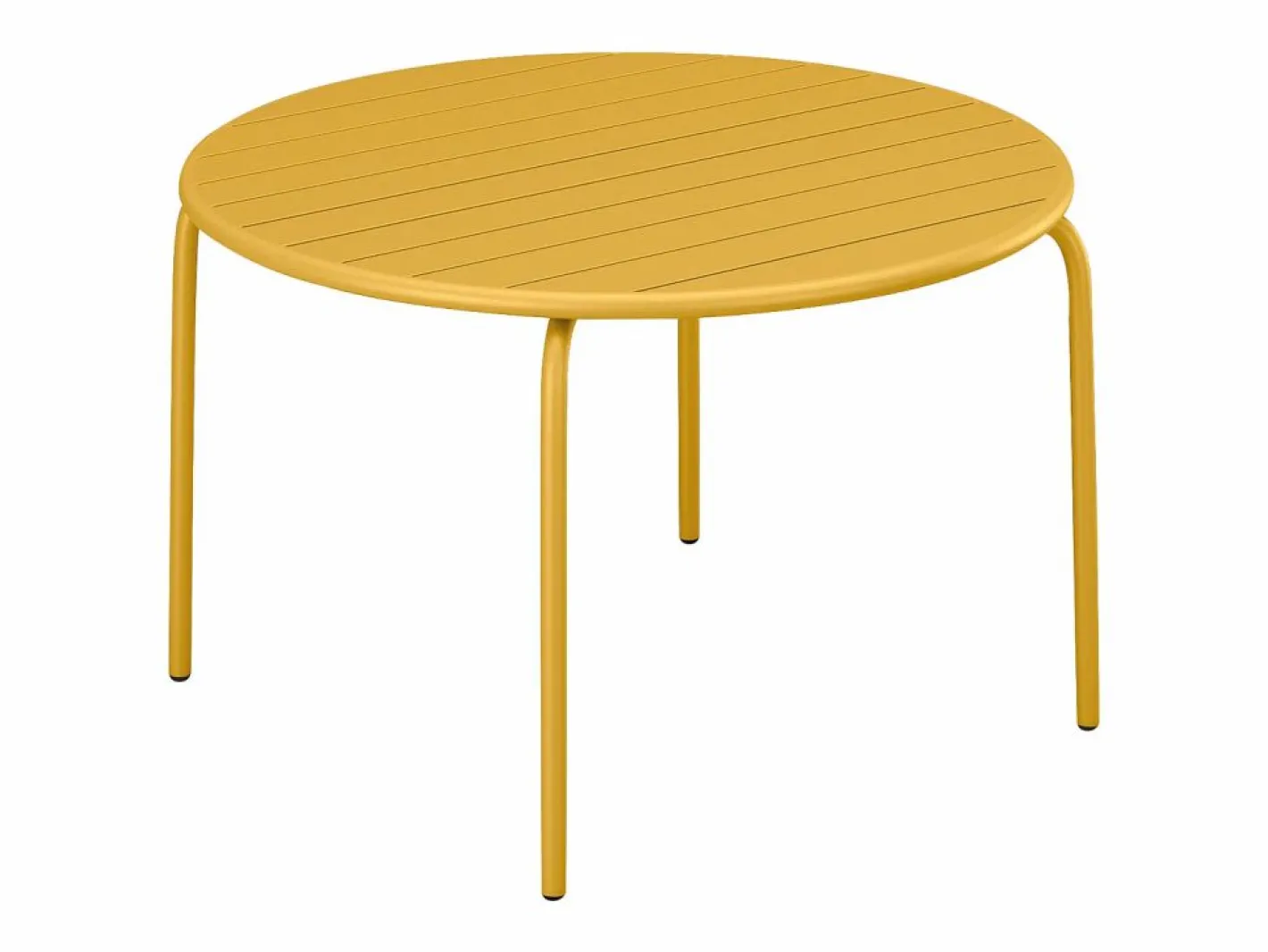 MYLIA Comedor de jardín de metal - Mesa redonda D.130cm y 6 sillones apilables - Amarillo - MIRMANDE de Mostaza Online