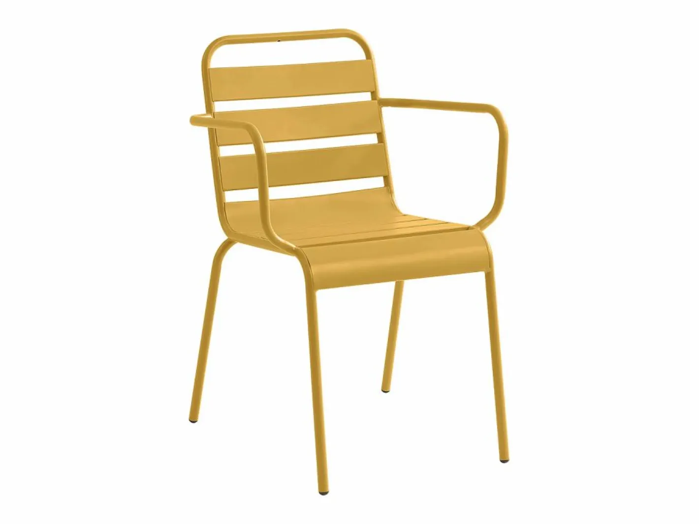 MYLIA Comedor de jardín de metal - Mesa redonda D.130cm y 6 sillones apilables - Amarillo - MIRMANDE de Mostaza Online