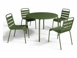 Comedor de jardín de metal - Mesa D.110 cm y 4 sillas apilables Verde^MYLIA Best
