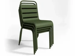 Comedor de jardín de metal - Mesa D.110 cm y 4 sillas apilables Verde^MYLIA Best