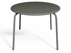 MYLIA Comedor de jardín de metal - Mesa D.110 cm y 4 sillas apilables Gris antracita Discount