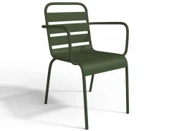 MYLIA Comedor de jardín de metal 1 mesa y 4 sillones apilables Verde - MIRMANDE Caqui Discount