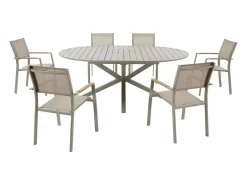 MYLIA Comedores De Jardín|Comedor de jardín de metal: mesa redonda extensible L.150/200 cm y 6 sillones apilables - - YOHA de