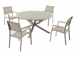 Comedor de jardín de metal: mesa redonda extensible L.150/200 cm y 4 sillones apilables - - YOHA de^MYLIA Online