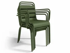 MYLIA Comedor de jardín de metal una mesa L.160 con 2 sillones y 4 sillas Verde Caqui Best