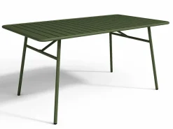 MYLIA Comedor de jardín de metal una mesa L.160 con 2 sillones y 4 sillas Verde Caqui Best