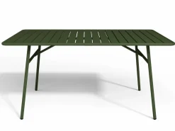 MYLIA Comedor de jardín de metal una mesa L.160 con 2 sillones y 4 sillas Verde Caqui Best