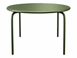 MYLIA Comedor de jardín de metal - Mesa redonda D.130cm y 6 sillas apilables - Verde caqui - MIRMANDE de Caqui / Verde Clearance