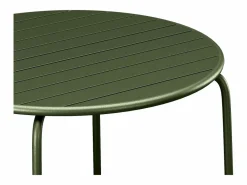 MYLIA Comedor de jardín de metal - Mesa redonda D.130cm y 6 sillas apilables - Verde caqui - MIRMANDE de Caqui / Verde Clearance