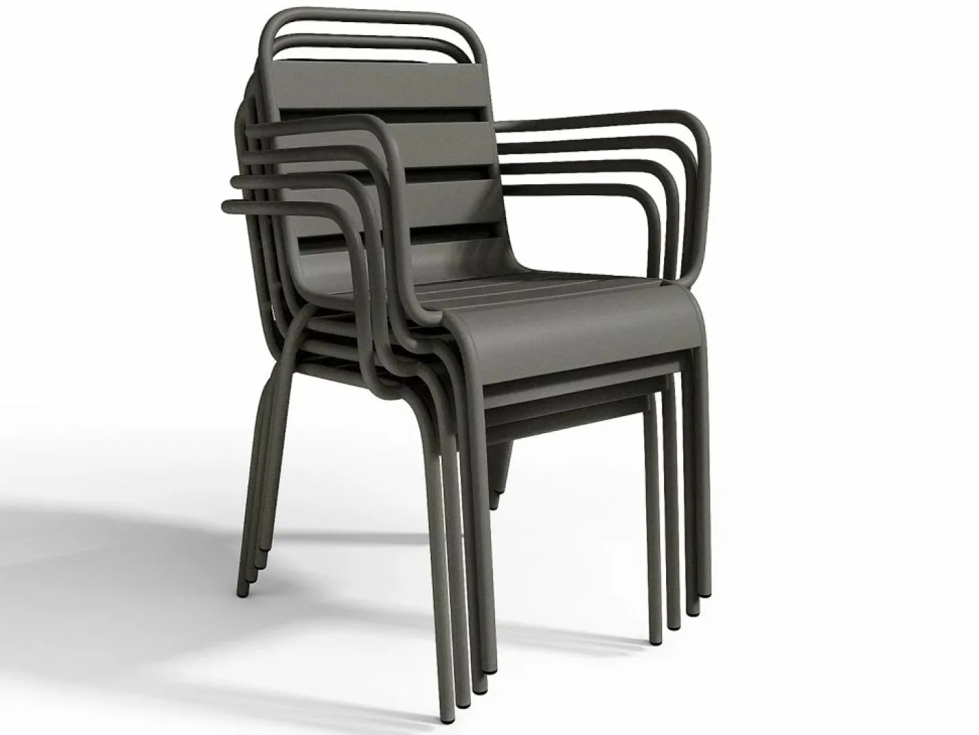 MYLIA Comedor de jardín de metal 1 mesa y 4 sillones apilables - MIRMANDE Gris antracita Outlet