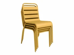 MYLIA Comedores De Jardín|Comedor de jardín de metal - Mesa redonda D.130cm y 6 sillas apilables - Amarillo - MIRMANDE de