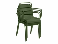 MYLIA Comedor de jardín de metal - Mesa redonda D.130cm y 6 sillones apilables - Verde - MIRMANDE de Caqui Sale