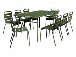 MYLIA Comedor de jardín metal mesa y 8 sillas apilables - Verde - MIRMANDE de Caqui Online