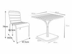 MYLIA Comedores De Jardín|Comedor jardín de metal mesa y 2 sillas apilables - MIRMANDE