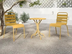 MYLIA Comedores De Jardín|Comedor jardín metal - una mesa D.60cm y 2 sillas apilables - Amarillo - MIRMANDE