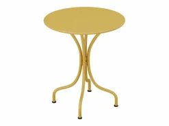 MYLIA Comedores De Jardín|Comedor jardín metal - una mesa D.60cm y 2 sillas apilables - Amarillo - MIRMANDE