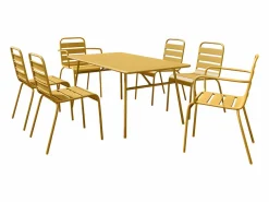 MYLIA Comedores De Jardín|Comedor jardín metal mesa An. 160 cm 2 sillas 4 sillas - Amarillo MIRMANDE