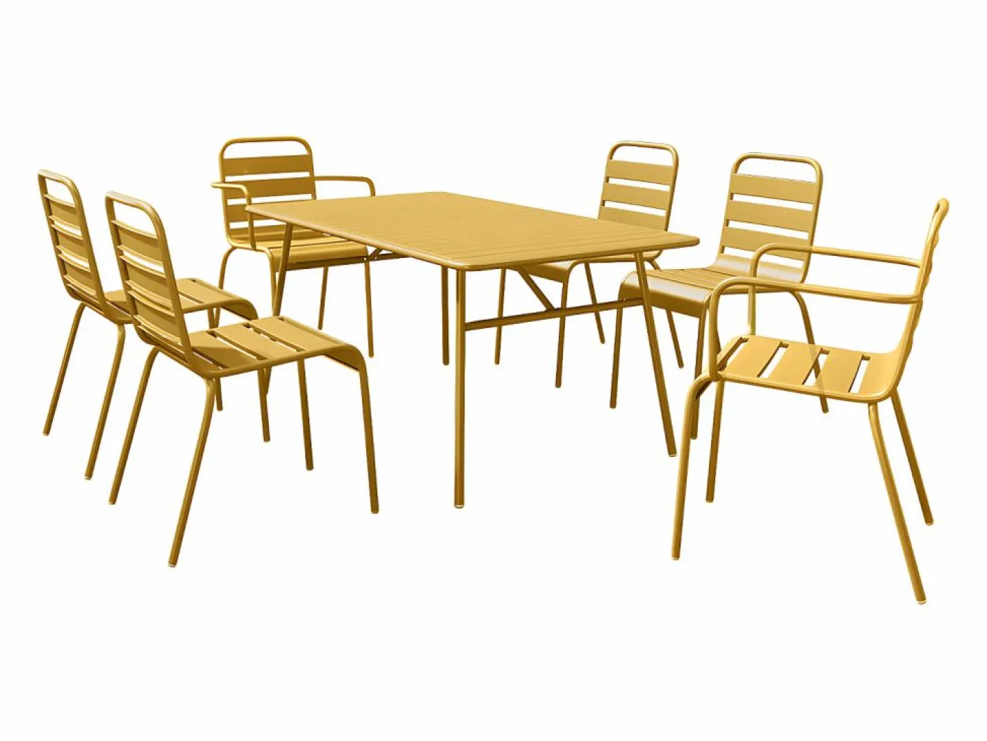 MYLIA Comedores De Jardín|Comedor jardín metal mesa An. 160 cm 2 sillas 4 sillas - Amarillo MIRMANDE