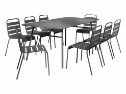 MYLIA Comedor jardín metal mesa y 8 sillas apilables - MIRMANDE de Gris antracita Best