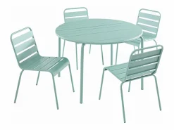 MYLIA Comedor jardín metal mesa+4sillas apilables Verde - MIRMANDE Verde almendra Best