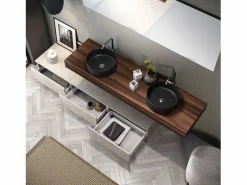 Mueble De Baño Con Doble Lavabo|Composición de lavabo doble ASTRA de 9 piezas en nogal/havana piedra