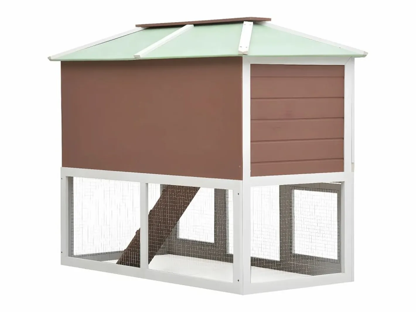 Conejera jaula de animales con doble piso de madera marrón ES380558^ Discount
