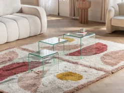 Vente-unique Mesa De Centro|Conjunto 3 mesas de centro de cristal curvado MINKA