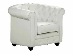 Vente-unique Conjunto 2 sillones CHESTERFIELD - Piel sintética - Blanco Outlet