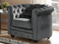 Vente-unique Conjunto 2 sillones terciopelo CHESTERFIELD Gris antracita Discount