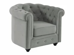 Vente-unique Sillón|Conjunto 2 sillones terciopelo gris plata CHESTERFIELD