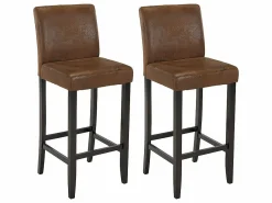 Vente-unique Conjunto 2 taburetes bar SANTOS - Aspecto piel envejecida Color natural oscuro / Marru00f3n chocolate Outlet