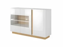 Vente-unique Aparador|Conjunto aparador y mueble TV blanco brillante y natural - Comedor luminoso MURARI