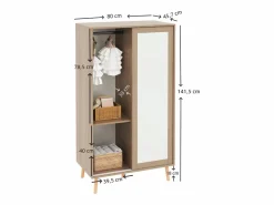 ModernLuxe Conjunto armario infantil - armario con puertas correderas + armario abierto - patas de madera maciza - blanco + natural Color natural claro Hot
