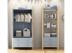 ModernLuxe Conjunto armario infantil - armario infantil + estante de almacenamiento - 4 cajones y 2 puertas - estructura de pino - + natural Azul Hot