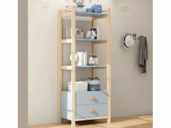 ModernLuxe Conjunto armario infantil - armario infantil + estante de almacenamiento - 4 cajones y 2 puertas - estructura de pino - + natural Azul Hot