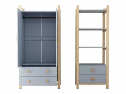 ModernLuxe Conjunto armario infantil - armario infantil + estante de almacenamiento - 4 cajones y 2 puertas - estructura de pino - + natural Azul Hot