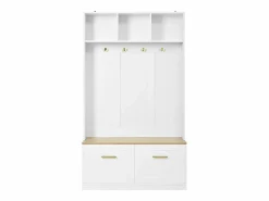 Conjunto armario-taquilla - 105 x 40 x 180 cm - con banco + almacenaje abierto + 2 puertas + 4 ganchos - MDF + aglomerado -^Merax Sale