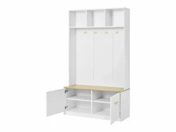Conjunto armario-taquilla - 105 x 40 x 180 cm - con banco + almacenaje abierto + 2 puertas + 4 ganchos - MDF + aglomerado -^Merax Sale