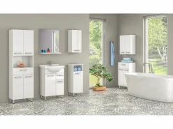Conjunto para baño de pie 55 cm Armario con lavabo Columna 50 cm Cómoda Armario superior Lupo Blanco Discount
