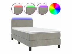 Conjunto Boxspring - 90x190 cm colchón y LED terciopelo claro ES546932^