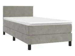 Conjunto Boxspring - 90x190 cm colchón y LED terciopelo claro ES546932^