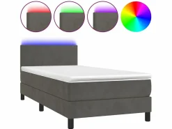 Conjunto Boxspring - 90x200 cm + Somieres + colchón + LED terciopelo oscuro ES42713^ Hot