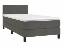 Conjunto Boxspring - 90x200 cm + Somieres + colchón + LED terciopelo oscuro ES42713^ Hot