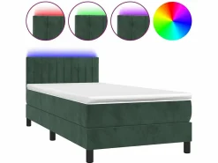 Cama Continental Boxspring|Conjunto Boxspring - 90x200 cm + Somieres + colchón + LED terciopelo oscuro ES42608