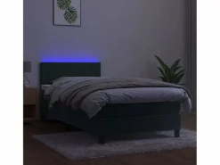 Cama Continental Boxspring|Conjunto Boxspring - 90x200 cm + Somieres + colchón + LED terciopelo oscuro ES42608