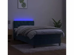Cama Continental Boxspring|Conjunto Boxspring - 80x200 cm + Somieres + colchón + LED terciopelo oscuro ES43512