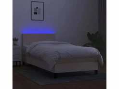 Cama Continental Boxspring|Conjunto Boxspring - 90x200 cm + Somieres + colchón + LED tela ES44949
